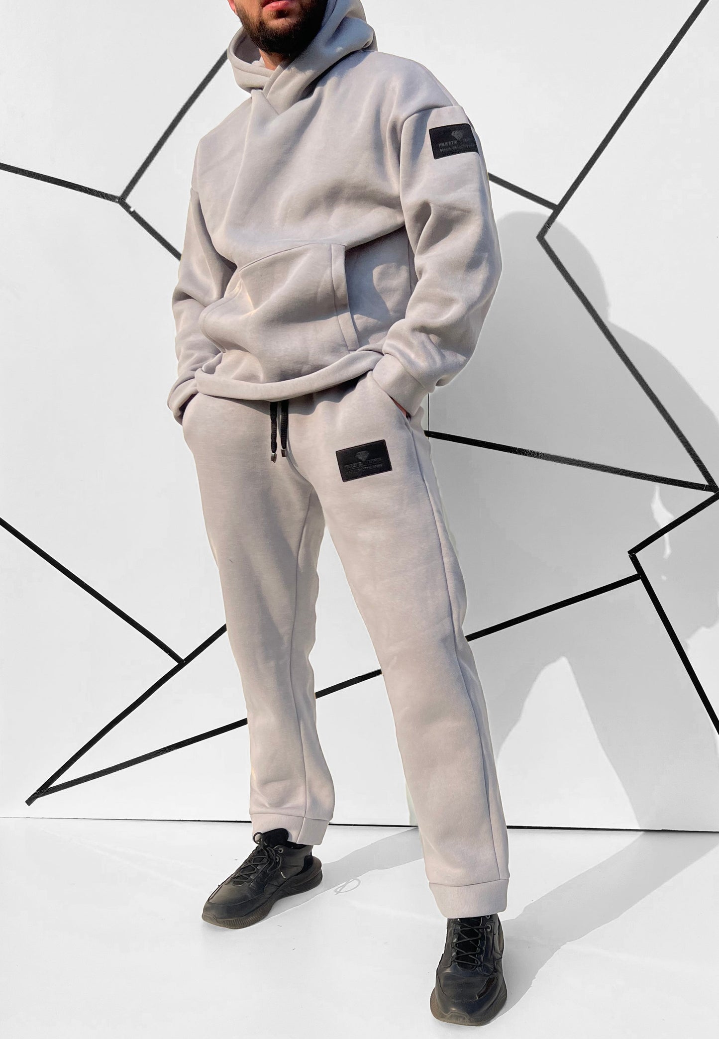 Vyriškas pilkos spalvos medvilninis Oversize laisvalaikio kostiumas 'Sovarre'