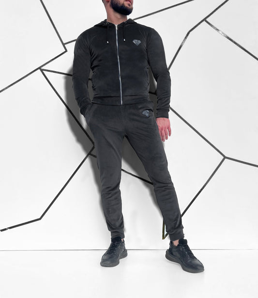 Juodas veliūrinis vyriškas laisvalaikio kostiumas 'Dontervio'