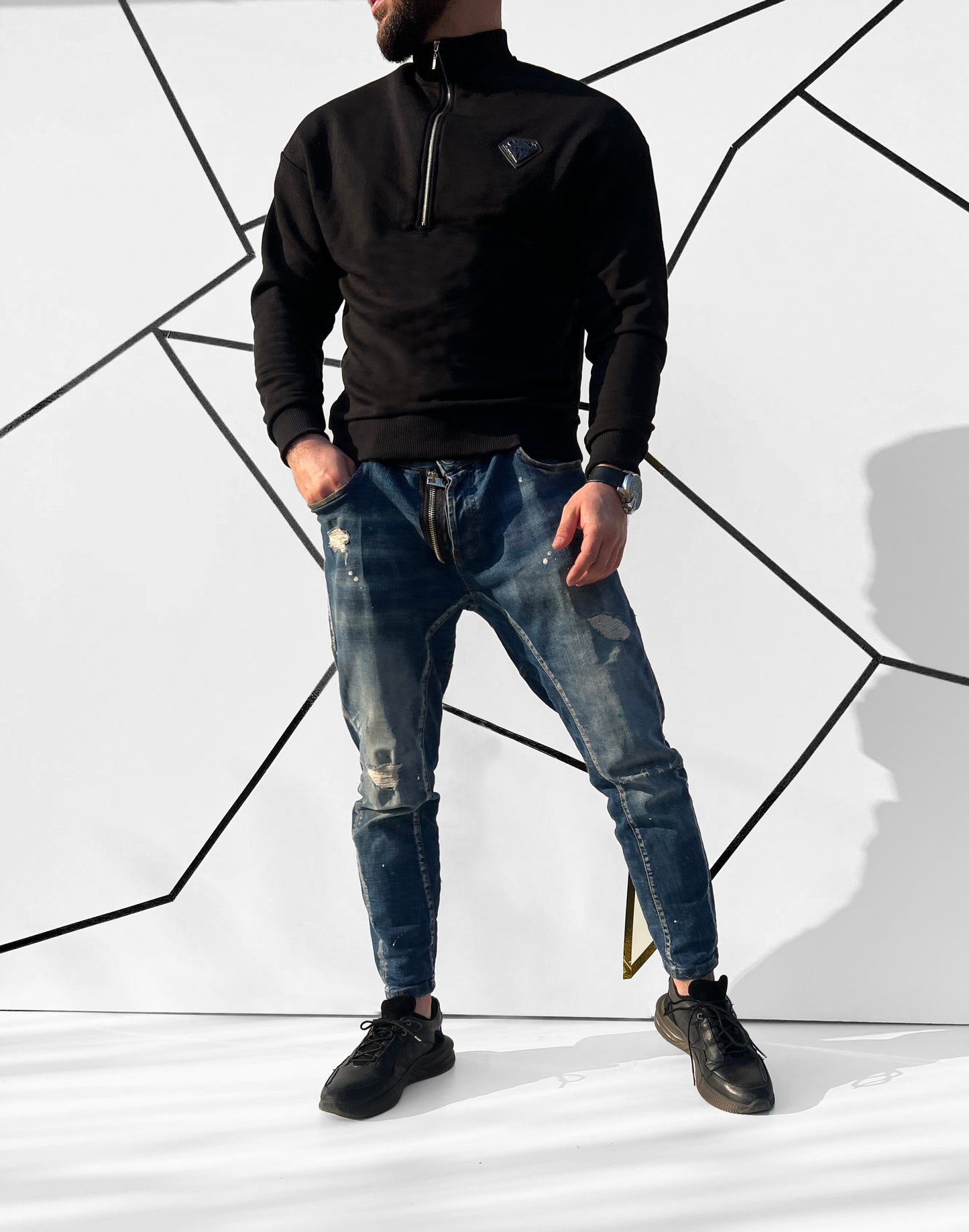 Vyriškas juodas medvilninis džemperis 'Dverso'