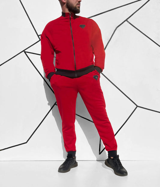 Vyriškas raudonos spalvos medvilninis laisvalaikio kostiumas 'Donveldo'