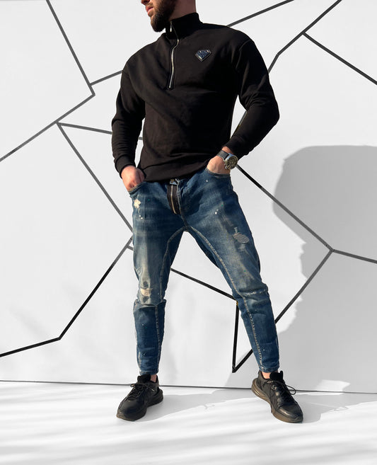 Vyriškas juodas medvilninis džemperis 'Dverso'