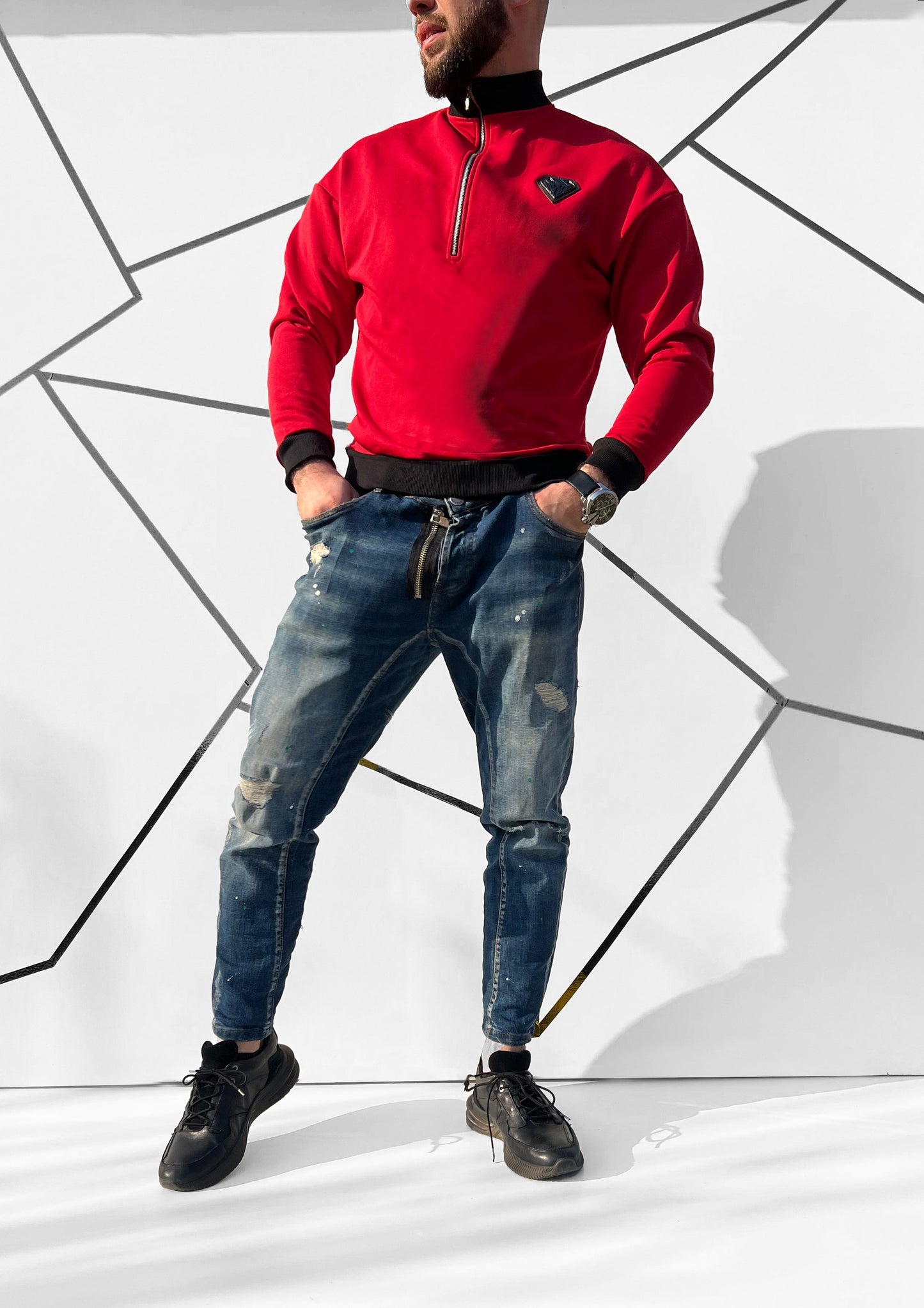 Vyriškas raudonos spalvos medvilninis džemperis 'Dverso'