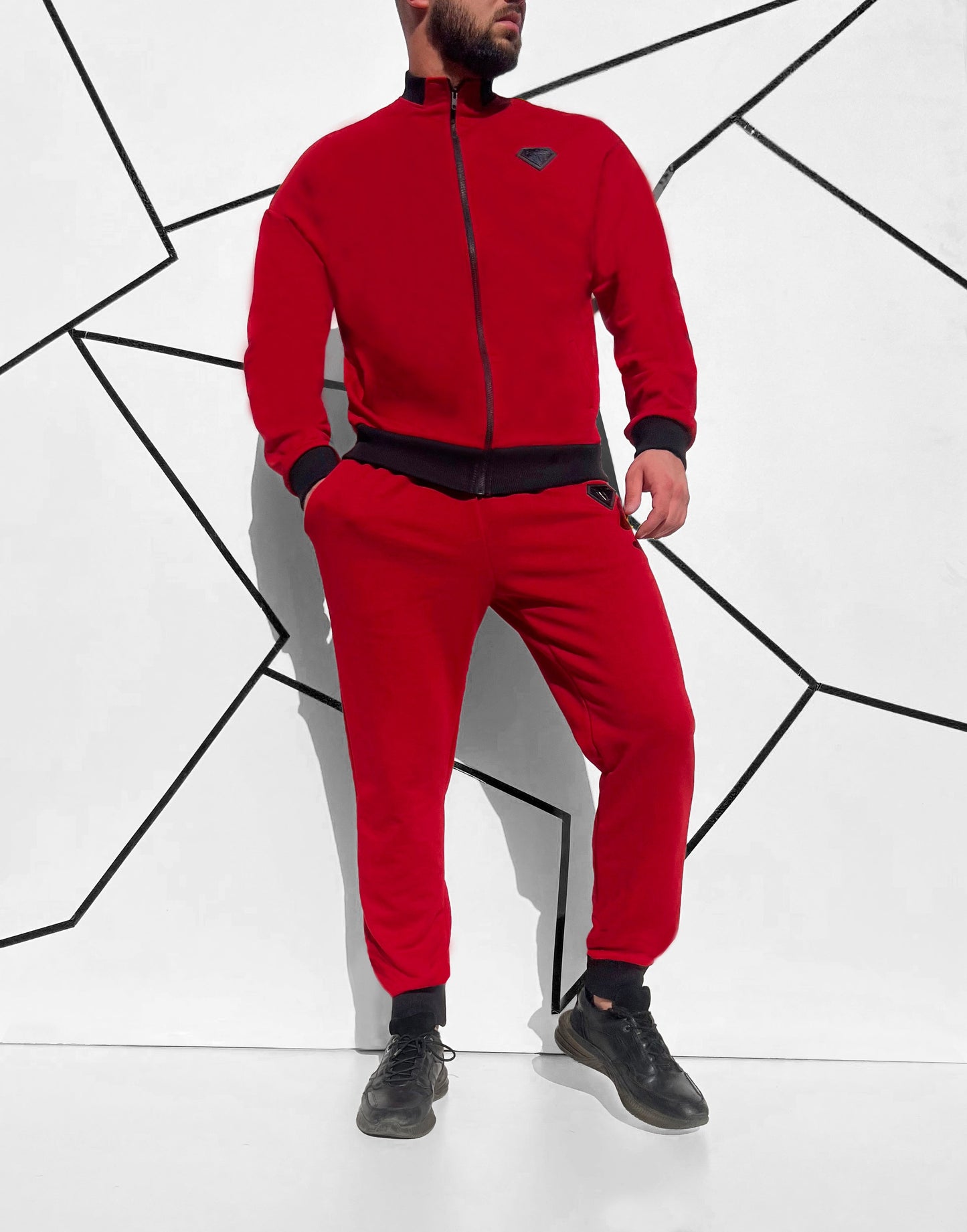 Vyriškas raudonos spalvos medvilninis laisvalaikio kostiumas 'Donveldo'