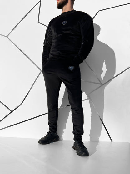 Juodas veliūrinis vyriškas laisvalaikio kostiumas 'Bodveto'