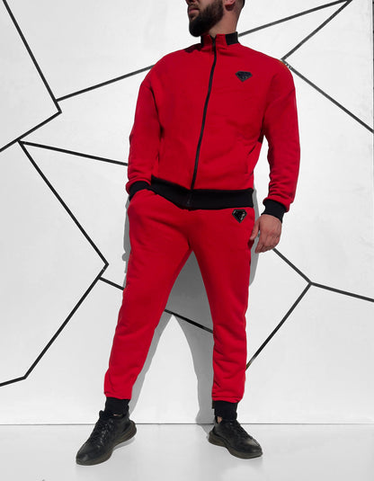 Vyriškas raudonos spalvos medvilninis laisvalaikio kostiumas 'Donveldo'