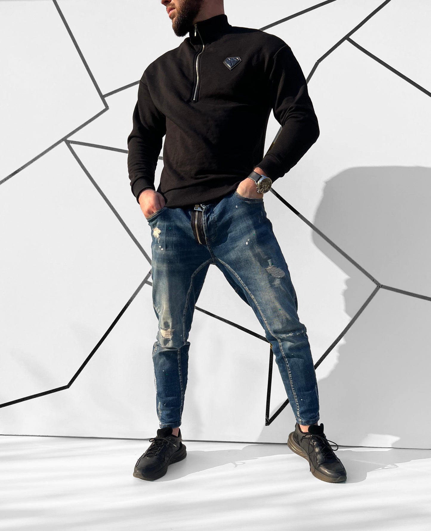 Vyriškas juodas medvilninis džemperis 'Dverso'