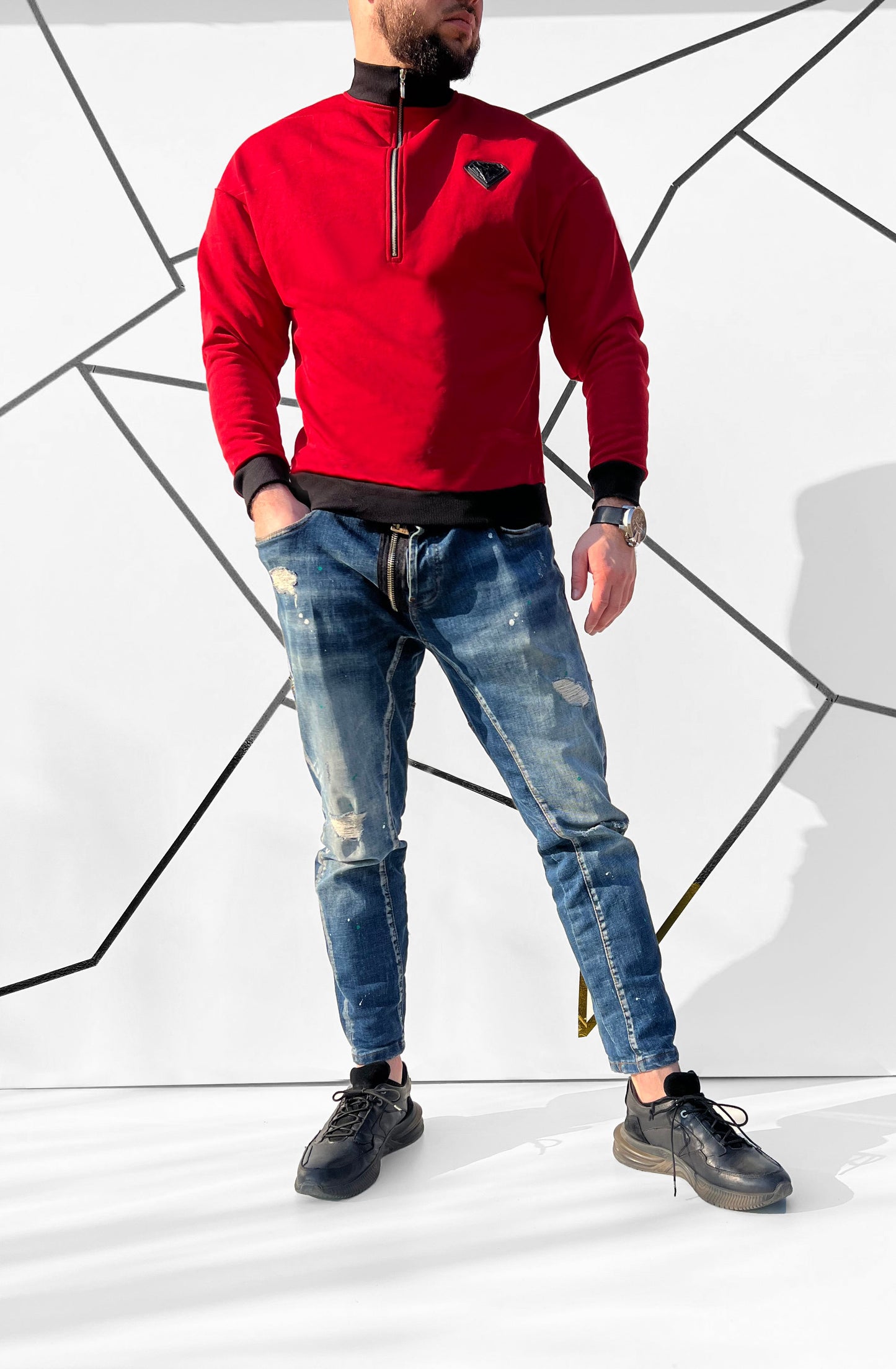 Vyriškas raudonos spalvos medvilninis džemperis 'Dverso'