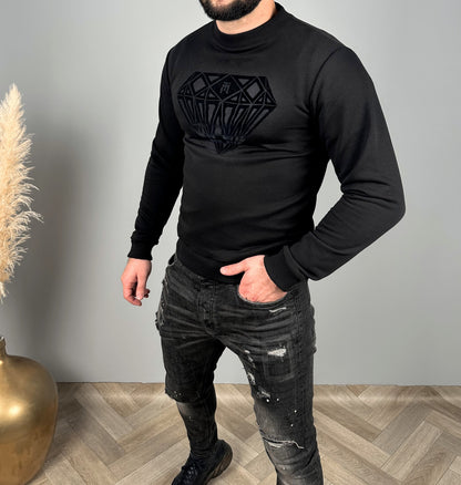 Juodas vyriškas trikotažinis džemperis su deimanto ženklu – Majestic Temper